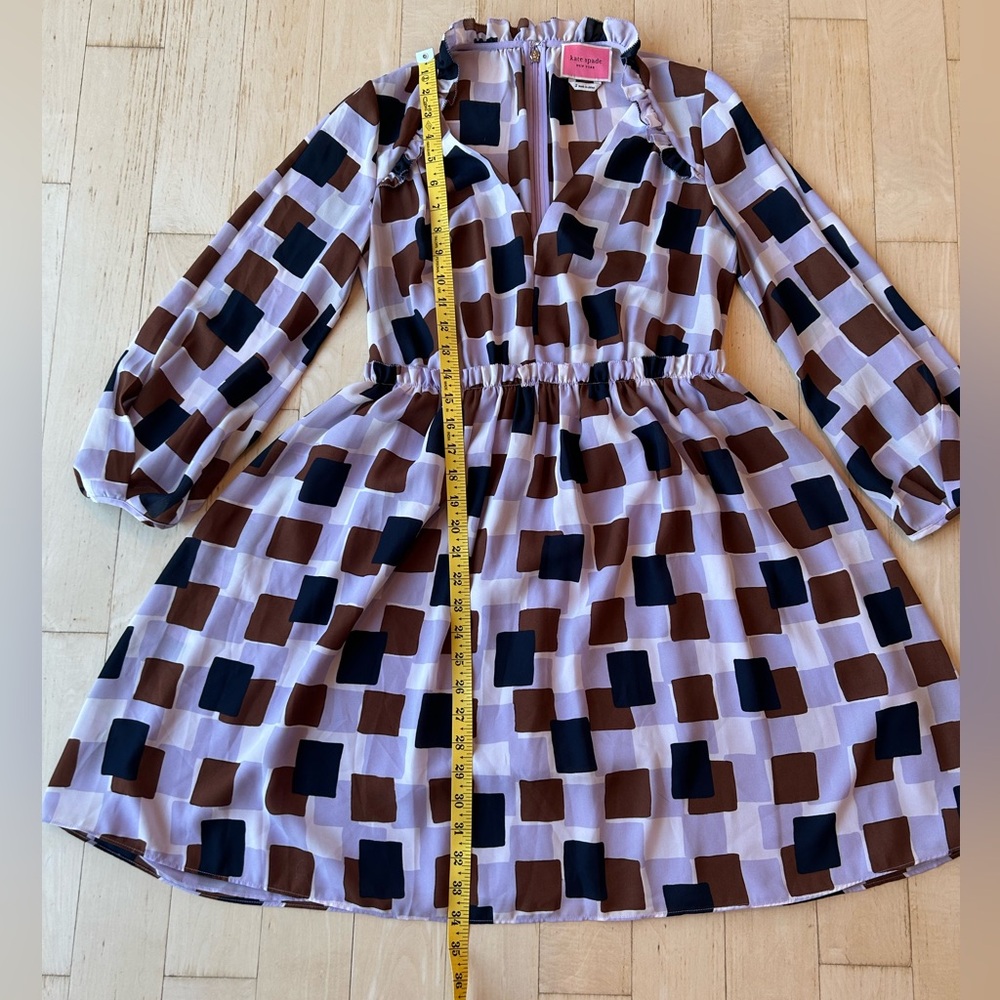 KATE SPADE NEW YORK Women’s Mini Dress Geo Squares Purple/Brown/Navy Size 2 - Picture 9 of 16